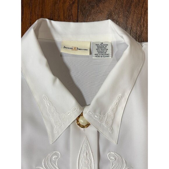 Vintage Jaclyn Smith White Embroidered Blouse With Pearl Buttons Size 14 - Picture 5 of 11